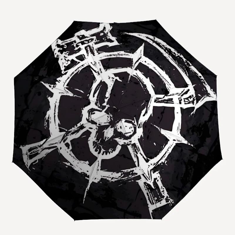 1pc Skull Web Automatic Folding Umbrella - Windproof Compact Travel Umbrella with Auto Open/Close, 8-Rib Heavy-Duty Shaft for Women/Men A041