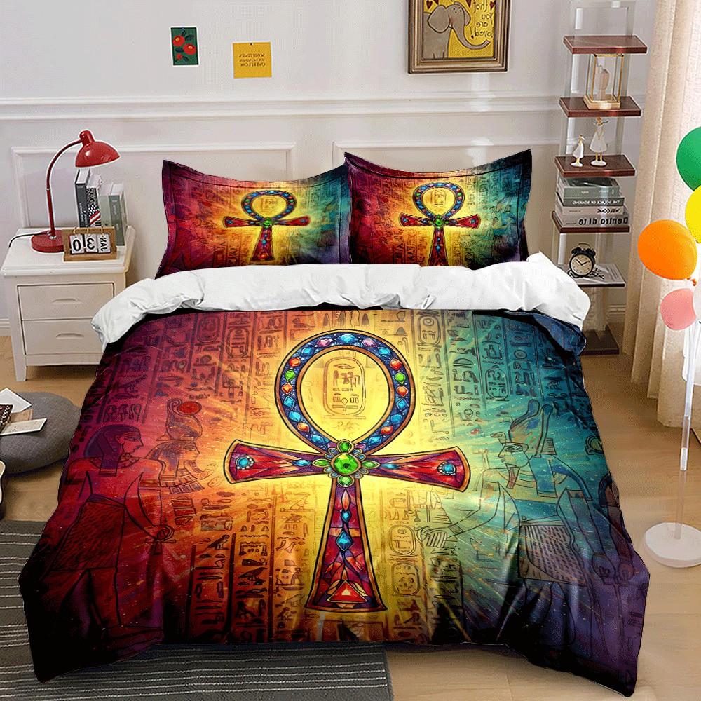 Egyptian-Inspired Ankh Set Design Exquisite Three-Piece Bedding Set Gift For Kids And Adults