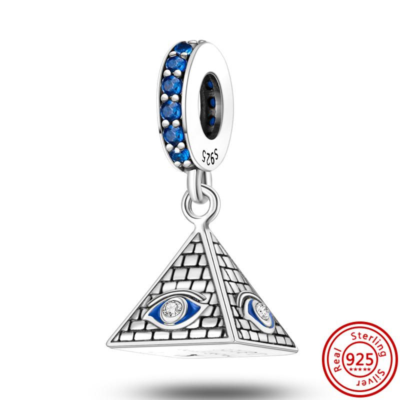 New 925 Sterling copper Blue Zircon Eyes Owl Turtle Bird Ring Pyramid DIY Beads Fit Original Pantaro Charms Bracelet DIY Zircon
