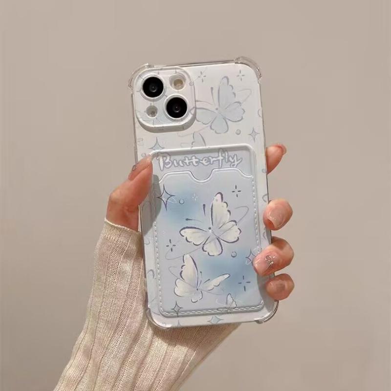 Butterfly Card Holder Pocket With Lanyard Case For Samsung Galaxy S25 Edge S23 S24 S25 Ultra S22 S21 Plus S20 FE Cover Cute Soft