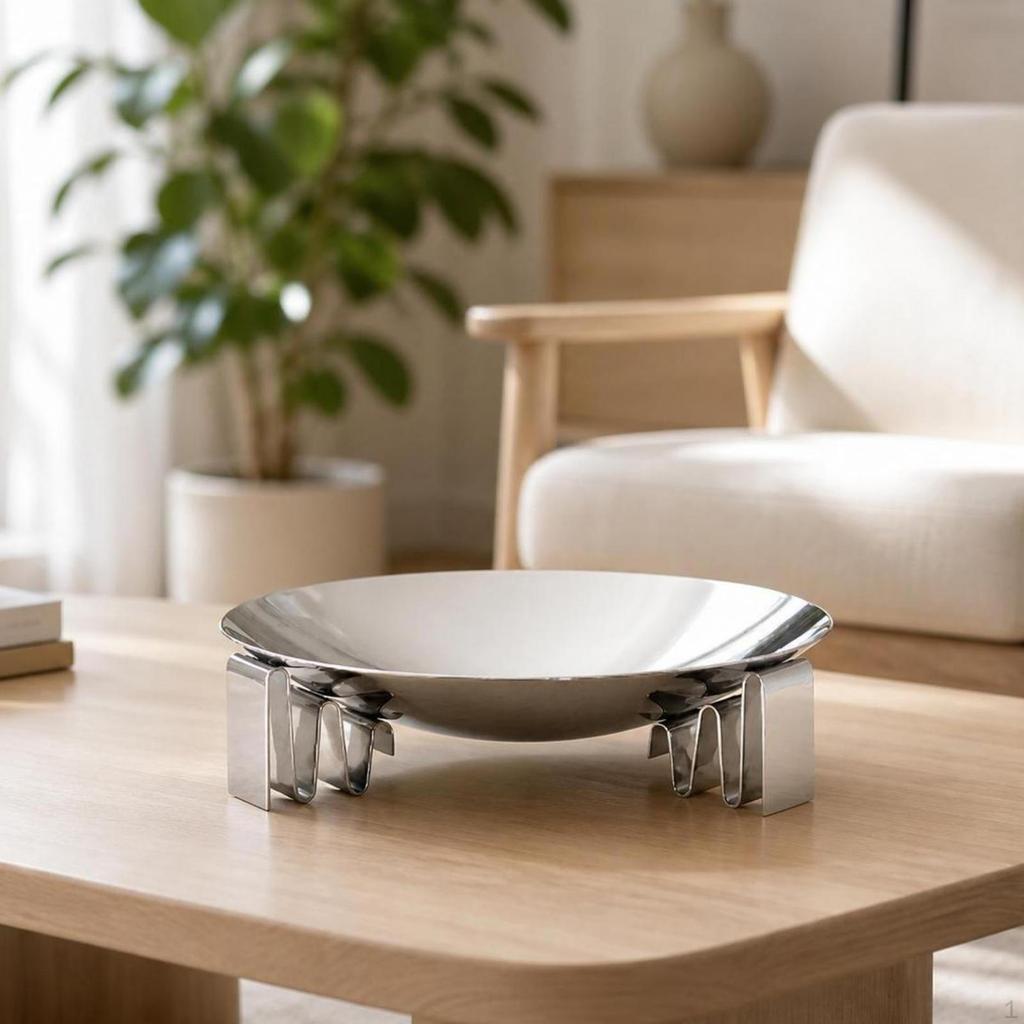 Fruit Plate with Support Base Stainless Steel Bowl Stand Modern Serving Tray for Coffee
