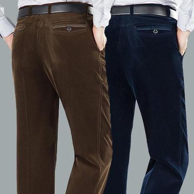 Pants Men Corduroy Cord Trousers Stretch Straight Pants Casual Loose High Waist Vintage Retro