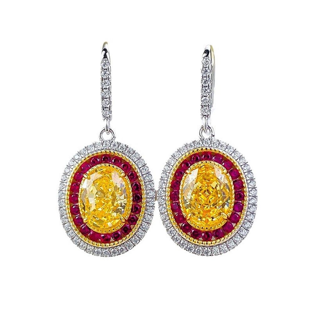 Charm Female Big Yellow Oval Zircon Stone Drop Dangle Earrings Cute  Color Party Jewelry For Women