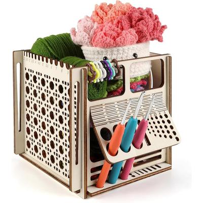 All-in-one Crochet Yarn Bowl,Wooden Yarn Dispenser Bowl,Crochet Knitting Holder Organizer Gifts
