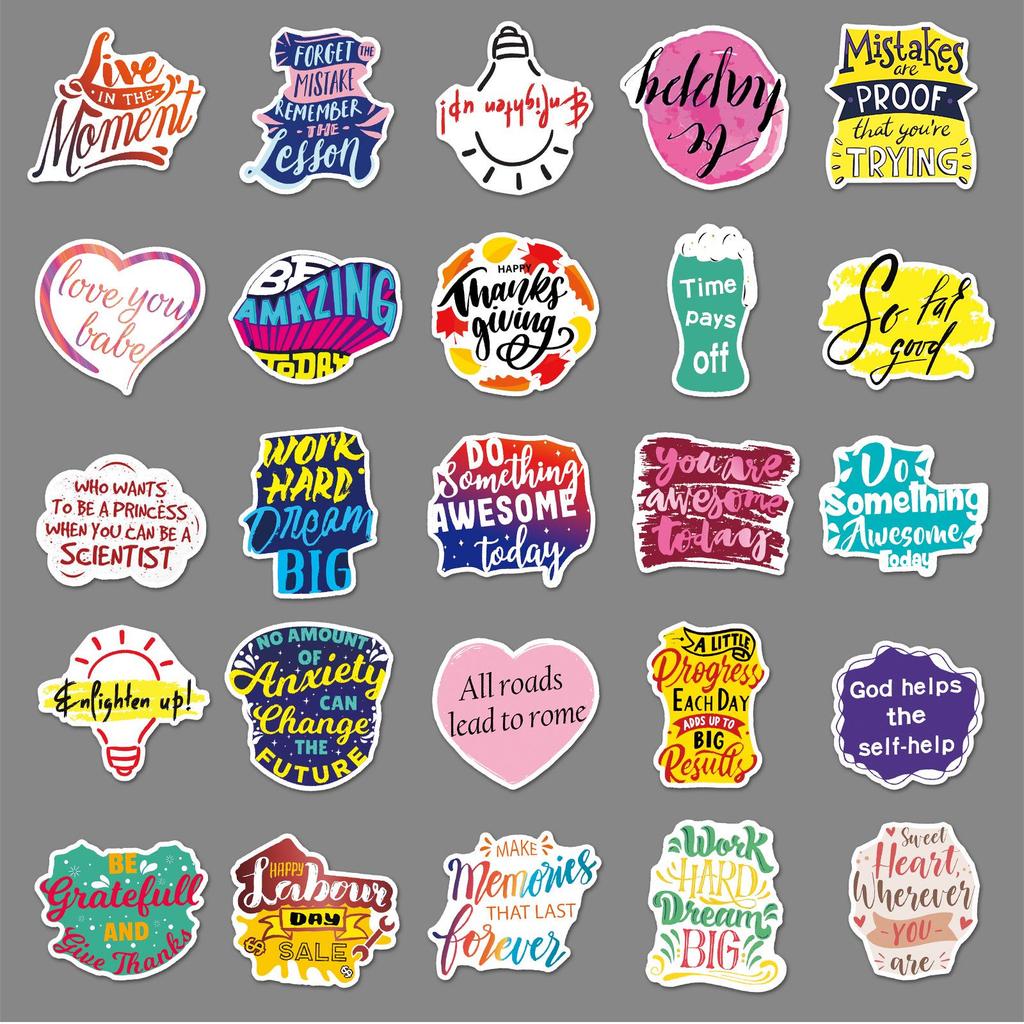 100-Piece Motivational English Graffiti Sticker Set for Laptops, Suitcases, Cars, and Skateboards