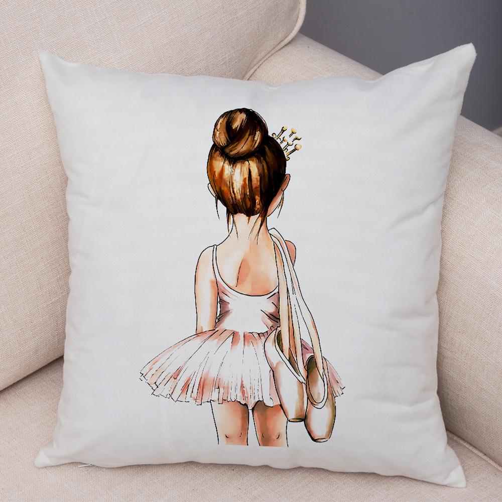 Cute Watercolor Ballerina Cushion Cover Pink Tutu Design Soft Throw Pillow Home Sofa Bedroom Decor Gift for Girls xcm