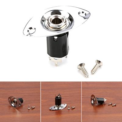 Electric Guitar Pickup Oval 6.35mm Jack Plate Jackplate Oval Output Input Jack Plate Socket With Mounting Screws
