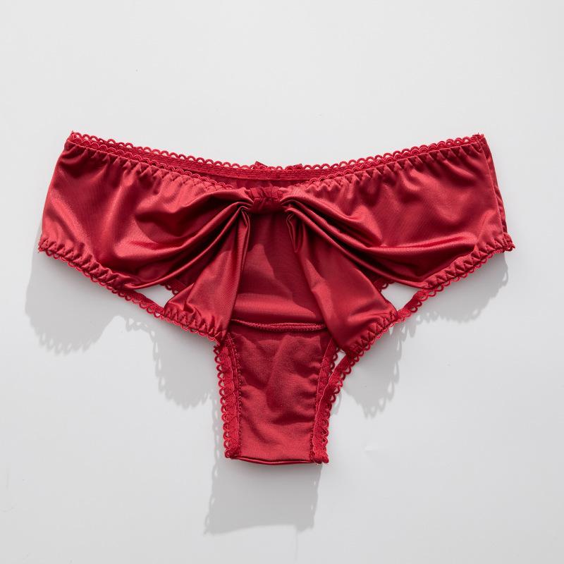 Women's Summer Silky Satin Bow Hollow Sexy Half Package Hip Low Waist Panties