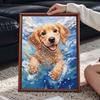 Swimming Golden Retriever Puppy Pearl Painting Kit with Frame Sparkling Bead Canvas Creative Leisure Craft for Wall Decor and Unique Gift
