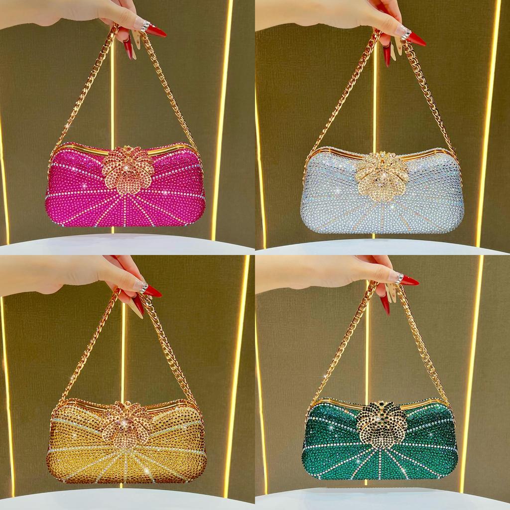 Borsa da sera a pochette di lusso con diamanti per eventi formali con catenella e chiusura a lucchetto