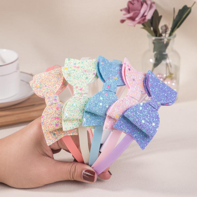 

5 шт. Детские повязки на голову с бантами, блестящие банты, модные детские аксессуары для волос