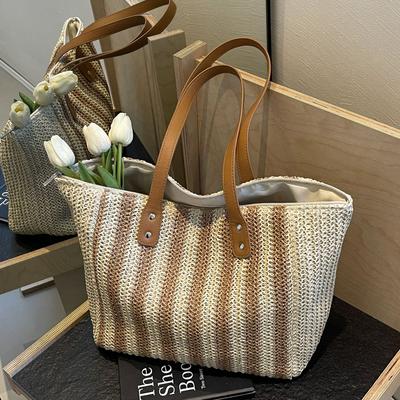 Large Capacity Woven Bag Women'S Spring And Summer Versatile Commuter Tote Bag Shoulder Large Bag Beach Straw Bag