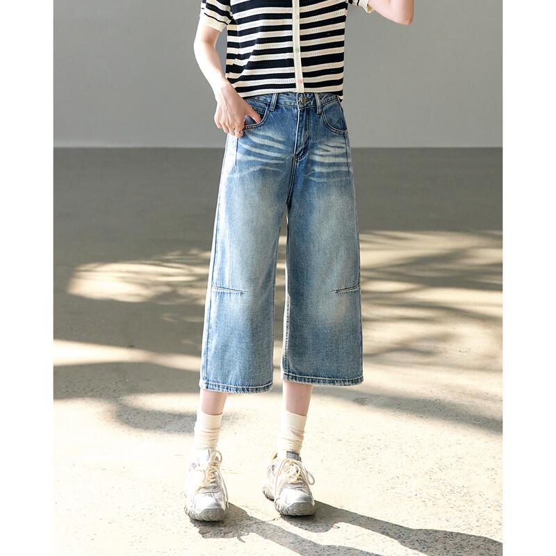 

TERRE BLEUE Women s Cropped Wide-Leg Jeans L