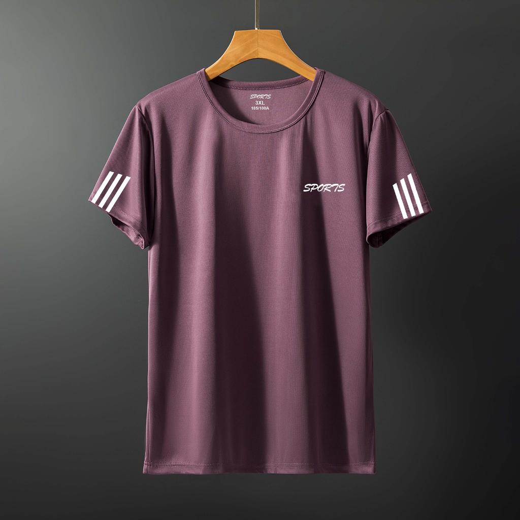 Bărbați, plasă din mătase de gheață, cu trei bare, haine cu uscare rapidă, tricou cu mâneci scurte, gât rotund, versiune mare, moda pentru tineret, tendință sport