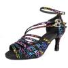 Mode Damen Latin Tango Salsa Tanzschuhe High Heels Indoor helles Leder offene Zehen Tanzschuhe mit Absätzen 7,5 cm