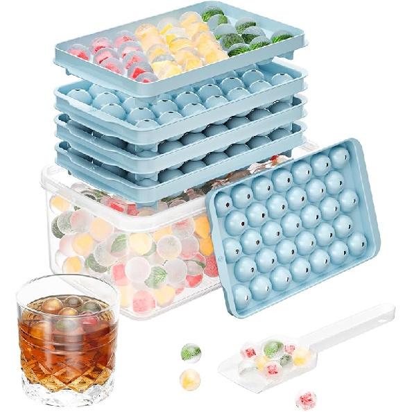 3 Pack Ice Trays for Freezer, 99 PCS Ice Cube Tray with Lid and Bin, Round Ice Cube Trays for Freezer, Circle Ice Cube Tray for Chilling Drinks 0.8 in