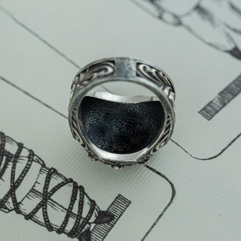 Vintage Gothic Clown Ring Men Women Adjustable Open Band Sterling Geometric Skull Design Handmade Statement