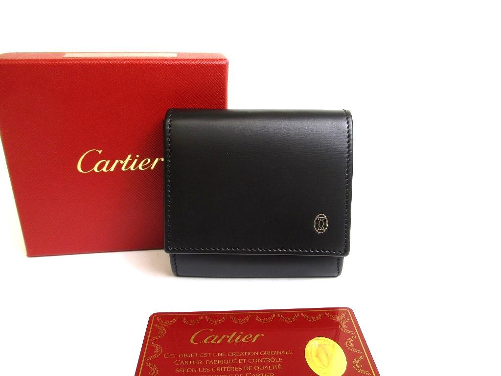 Подлинный кошелек для монет Cartier Pasha de Cartier из черной кожи и серебра H/W #a585, восстановленный