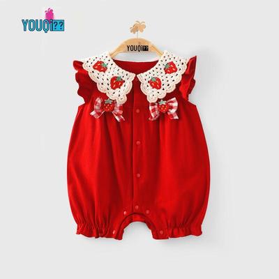 Baby Girl's Red Sleeveless Celebration Romper