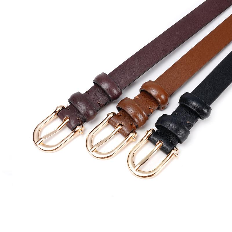 Women's Belt Head Layer Belt Trendy Women's Thin Genuine Leather Belt Fashionable Simple Pin Buckle Dress Decorative Trouser Belt