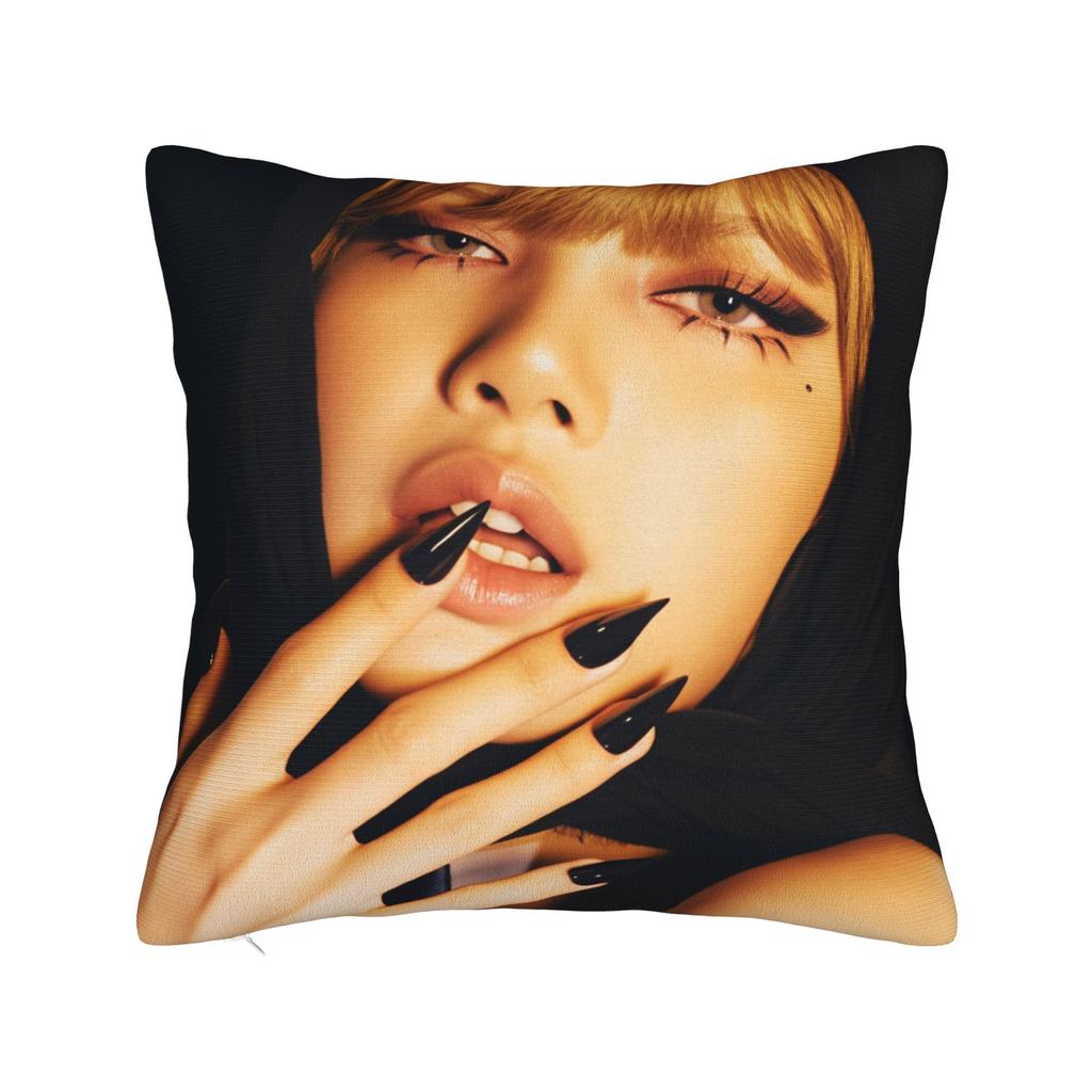 Kpop Style Cool Girl Lisa Pillow Case Vintage Pillow Cover Comfy Pillowcases For Living Room Sofa