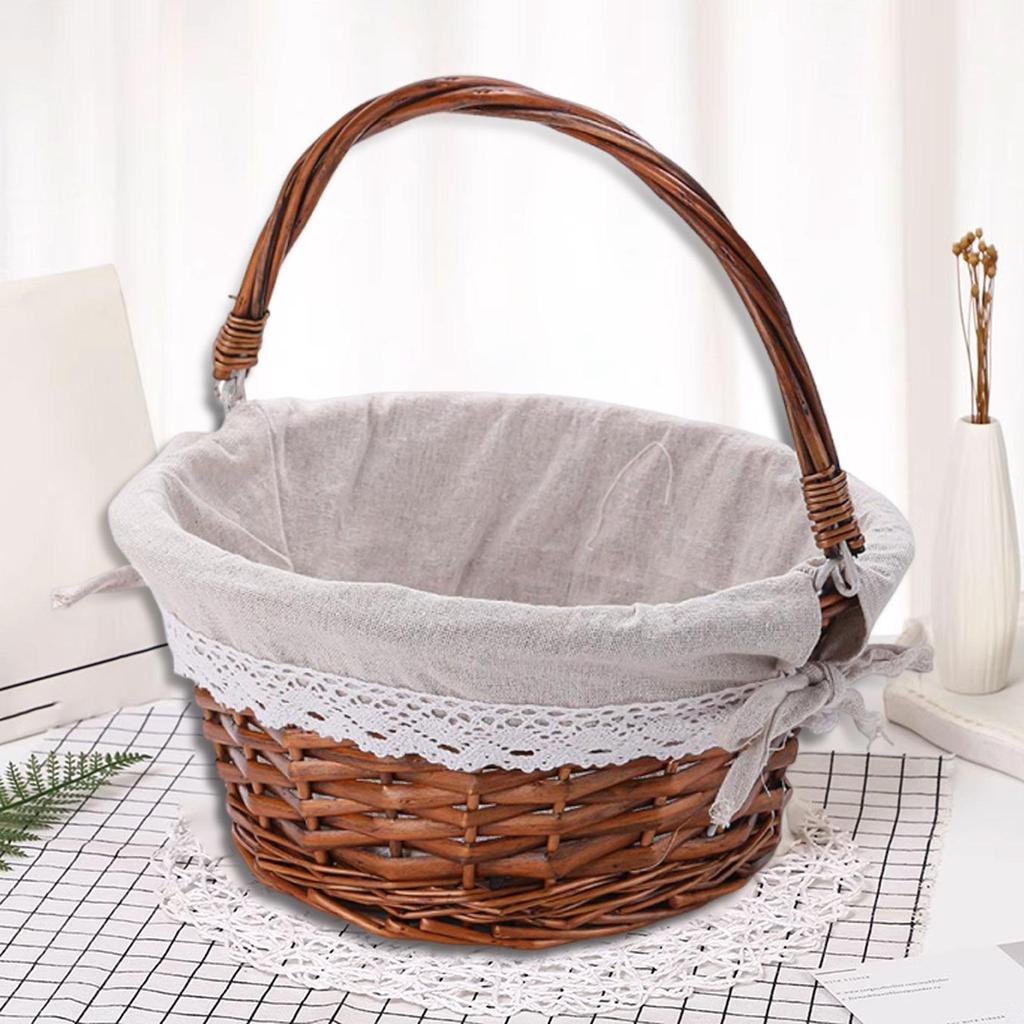 Handwoven Rattan Picnic Storage Basket Portable Rustic Charm Accessories for Outdoor Camping Circular Shape Multifunctional