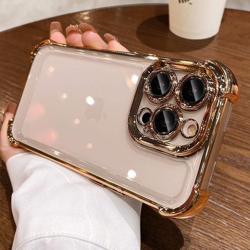Applicable To IPhone15PRO Transparent Four Corner Anti Fall Electroplating Mobile Phone Case Apple 13 11 Full Inclusive Fine Hole Protection Case