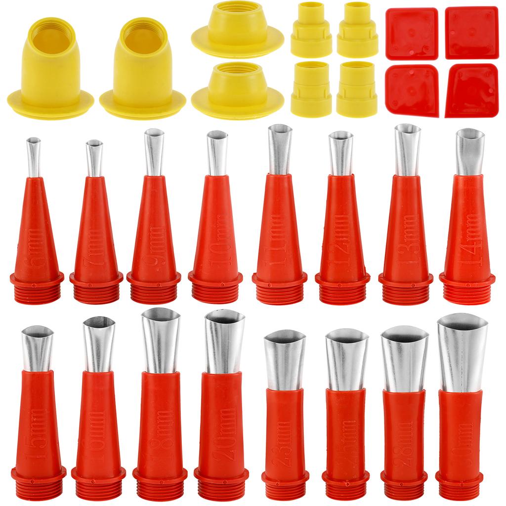28/32Pcs Caulking Finisher Kit Caulking Nozzle Tips Tool Kit with Connector and Grout Scraper for Bathroom Kitchen Doors