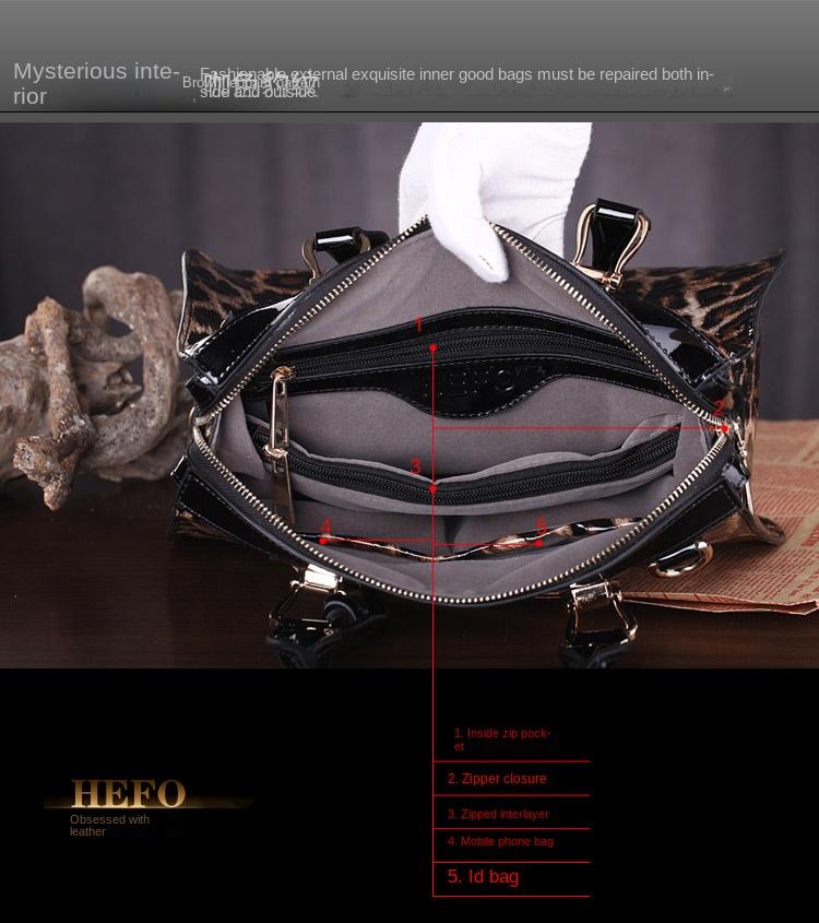 Leopard Women's Bag Shaping Leather Bag Handbag Women's Pure Cow Leather Bag Portable Shoulder Crossbody Three-Purpose Hard Bag