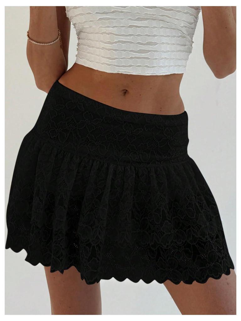2024 European and American High Waist Lace Patchwork Ballet-Style Short Skirt