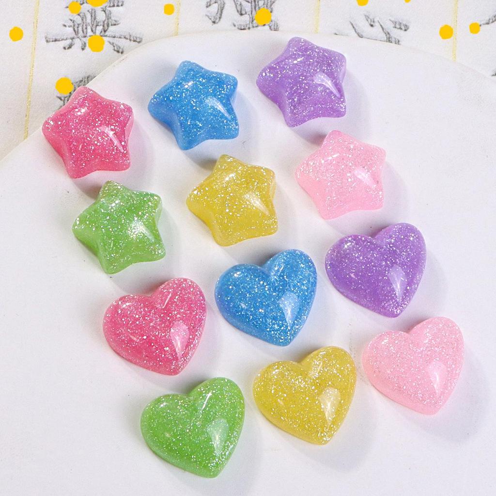 Sweet Starry Sky Glitter Heart Resin Star Stickers for DIY Phone Cases & Earrings