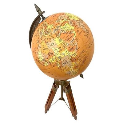 Dekoratives Weltkugel-Ornament mit hölzernem Dreibeinständer/Bildung