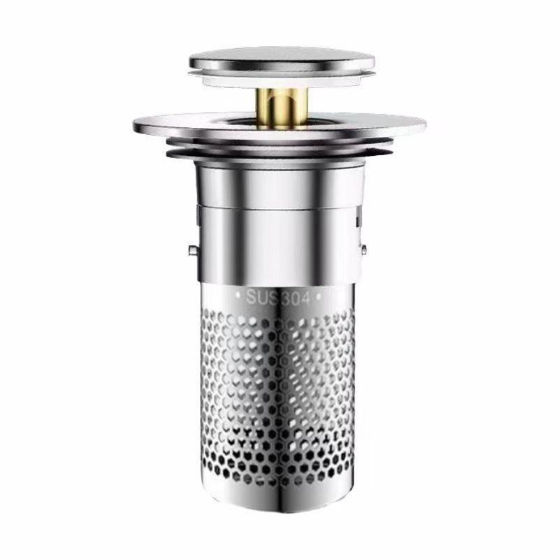 Stainless Steel Floor Drain Filter Washbasin Leak Plug Stainless Steel Odor Proof Bouncing Core Drains Hair Catcher Sink Straine