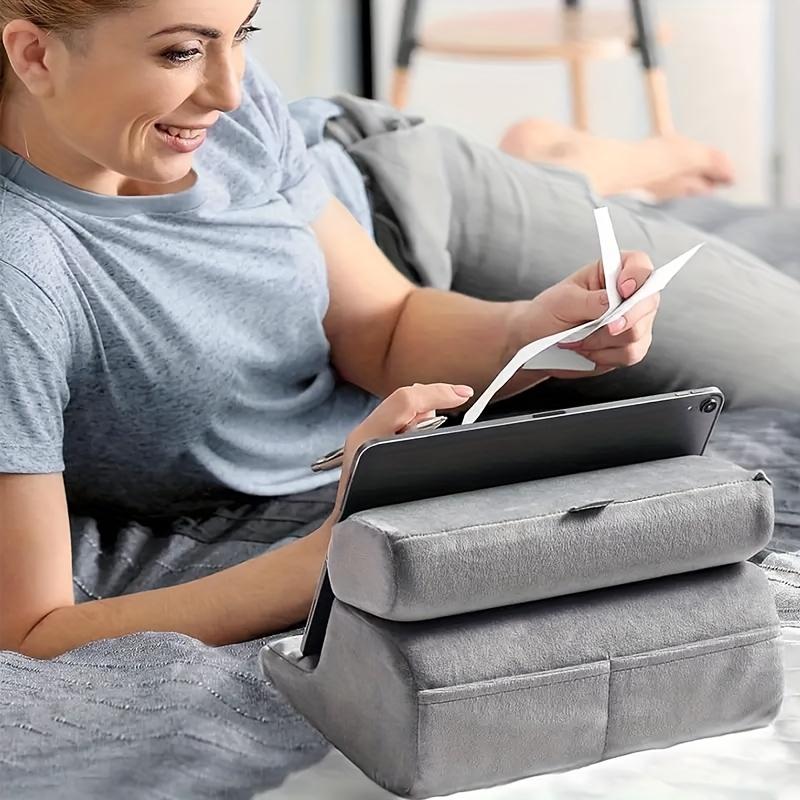 3-Layer Foldable Pillow with Tablet Pocket - Portable Bed & Sofa Support for Reading, Laptops, Comfortable Indoor & Outdoor Use.