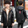 Lässige Jungen-Lederjacke mit Fleecefutter für Herbst/Winter – Mittellange, verdickte Kinderjacke