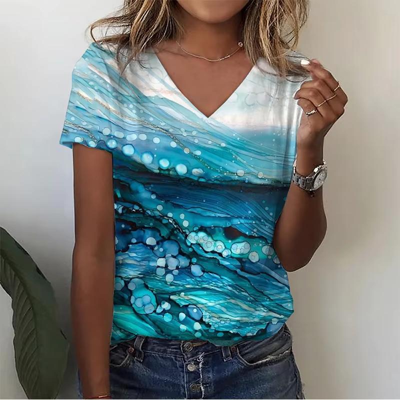 Women's Summer Beach T-shirt V-neck Top