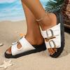 Foreign Trade Large Size Versatile Denim Belt Buckle One Foot Cool Slippers Women's Summer Wear 2025 New Flat-bottomed Slippers