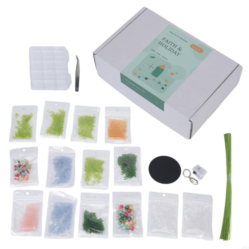 DIY Beaded Christmas Tree Decoration Set with Multicolored Plastic Beads, Warm Light for Tabletop, Shelf, and Entryway 87HA
