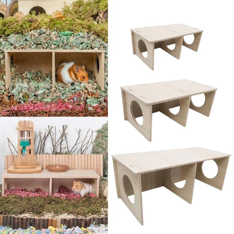 Durable Wood Hamster Nest House Natural Nontoxic Wood Cabin and Castles Small Animal Play-ground Chew Toy Hamster Cage