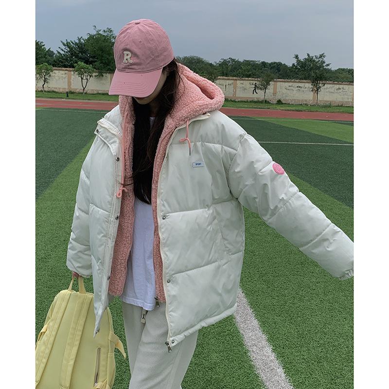 

Женская куртка из искусственной овечьей шерсти, двойка, пуховая хлопковая куртка, новый тренд 2025 года, в студенческом стиле для пары, свободная утолщенная стеганая куртка XXL бежевый