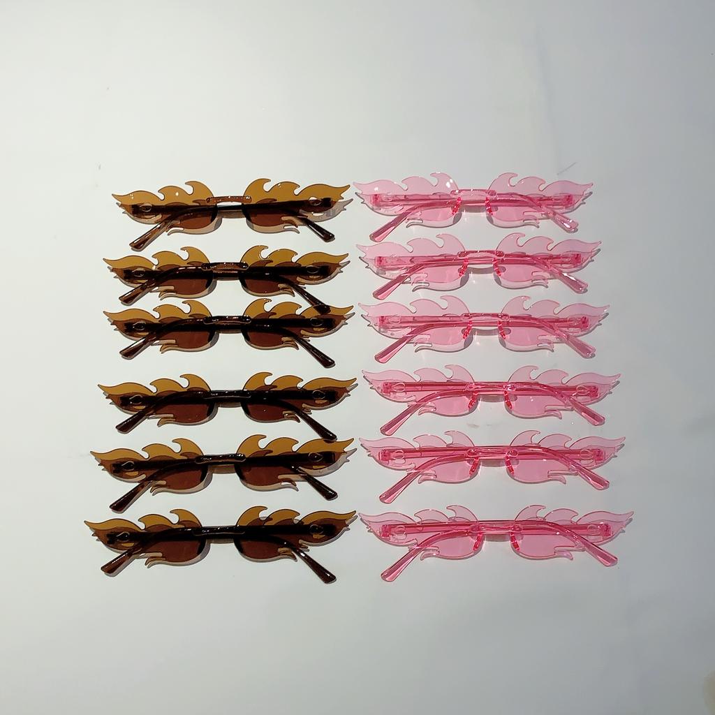 12 Pairs Per Set Flame Shaped Sunglasses New Fashion Rimless Candy Color Party Shades Trendy Design Colorful Sun Glasses