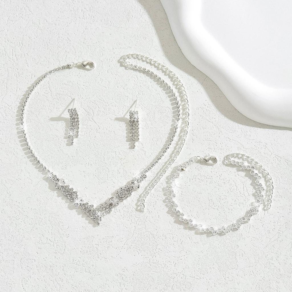 Vintage Necklace Set Women'S Jewelry Bridal Wedding Jewelry Rhinestone Bracelets Earrings Necklace Two-Piece Set