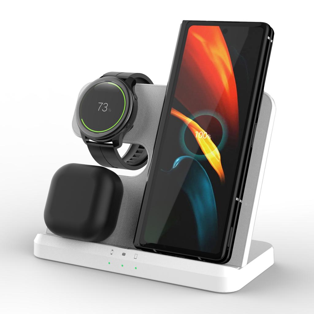GY-Q10B 3 In 1 Fast Charger Pad Wireless Charging Station for Qi Standard Phone/Samsung Galaxy Watch/Earphone