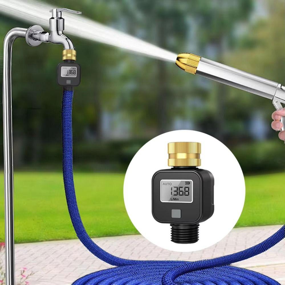 IPX5 Waterproof Water Flow Meter Digital Display Water Consumption Meter Garden Watering