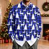 Men's Casual Loose Fit Long Sleeve Collared Shirt with Christmas Print for Holiday Parties