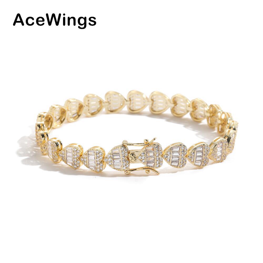 European and American Hip-hop Jewelry New, Love Zircon Bracelet Men's and Women's Bracelet Couple Stacked Wind Tennis Chain Heart Shape