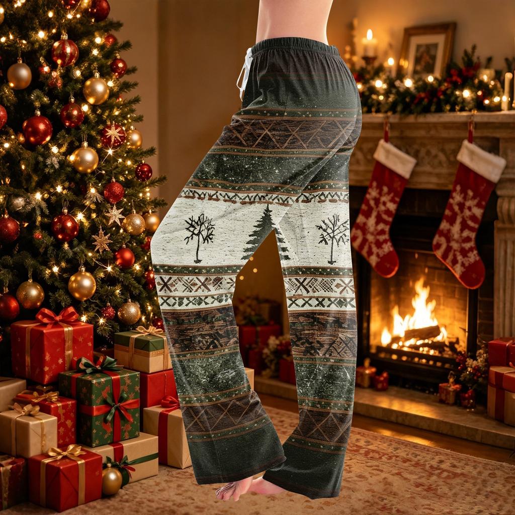 Women's Christmas Print Casual Pants with No Pockets for Holiday Lounging