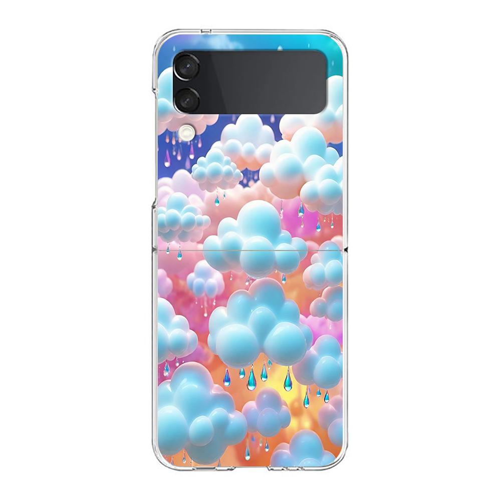 Phone Cover For Samsung Galaxy Z Flip 6 5 4 Case Transparent For Samsung Z Flip 3 Hard PC Foldable Shell Cute Cloud Capas Bags