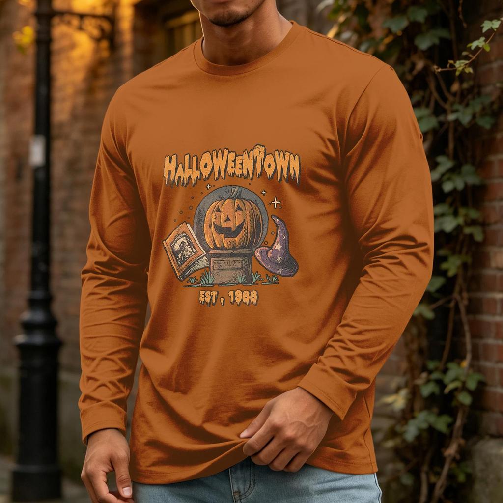 Men's Halloween Long Sleeve Neck Casual Pullover T-Shirt for Party and Holiday