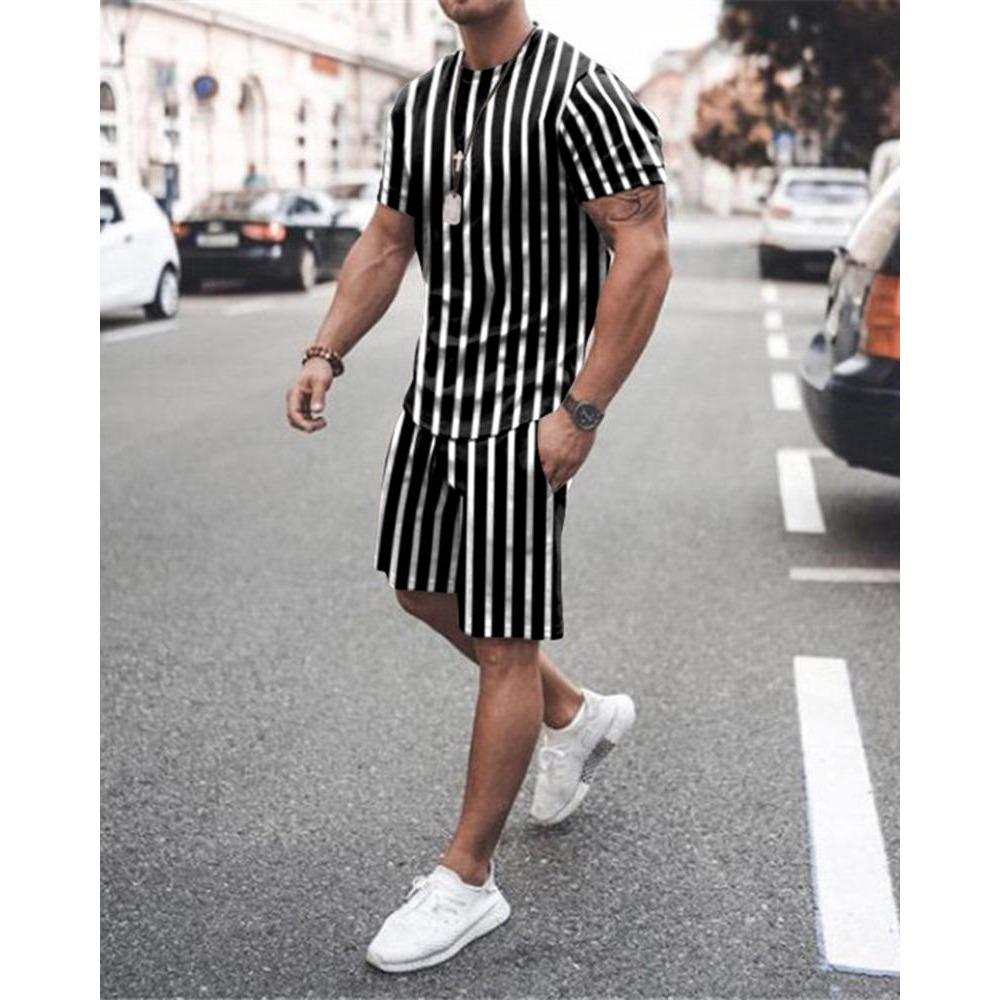 Herren Anzug O-Ausschnitt T-Shirt Shorts Sportbekleidung 2-teiliges Set Jogging Fitness Herrenkleidung Streetwear Trainingsanzug Sommer Strandstil